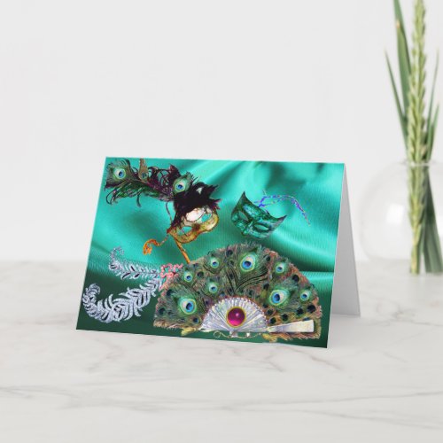 VALENTINE DAY MASQUERADE MASKSPEACOCK FEATHER FAN HOLIDAY CARD