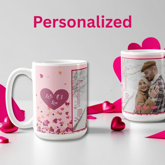 Valentine Day Personalized Photo Pink Hearts Coffee Mug (Valentine Day Personalized Photo Pink Hearts Coffee Mug)