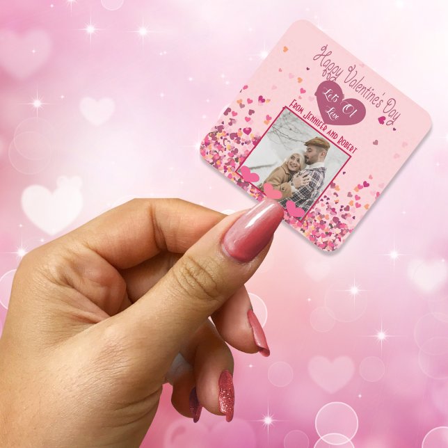 Valentine Day Personalized Photo Pink Hearts cute Square Sticker (Valentine Day Personalized Photo Pink Hearts cute Square Sticker)