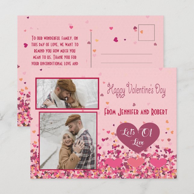 Valentine Day Personalized Photo Pink Hearts Postcard (Front/Back)