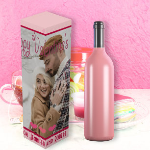 Valentine Day Personalized Photo Pink Hearts Wine Box