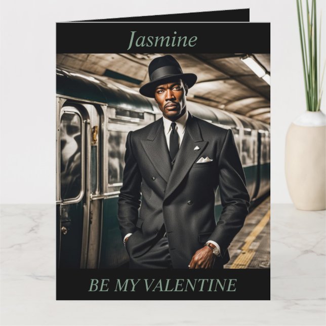 VALENTINE DAY Retro 1950s man editable folding  Card (Front)