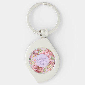 Valentine Days,Elegant,Purple Peach Flowers Patter Keychain
