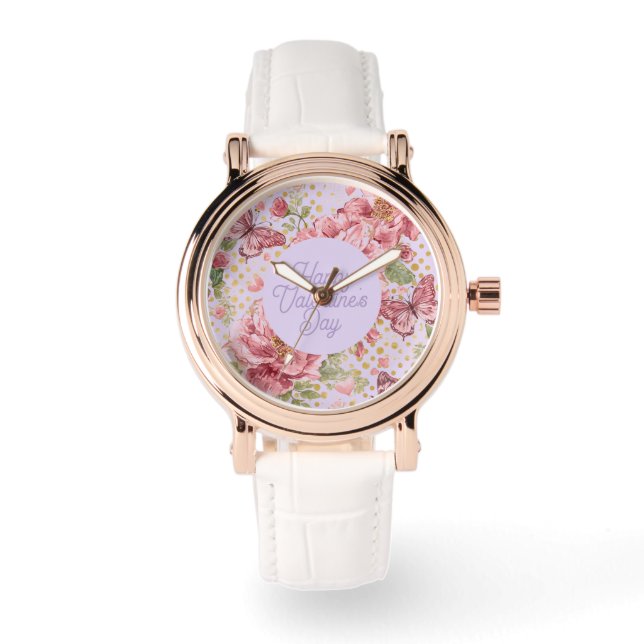 Valentine Days,Elegant,Purple Peach Flowers Patter Watch (Front)