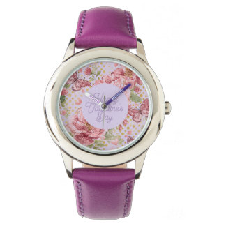 Valentine Days,Elegant,Purple Peach Flowers Patter Watch