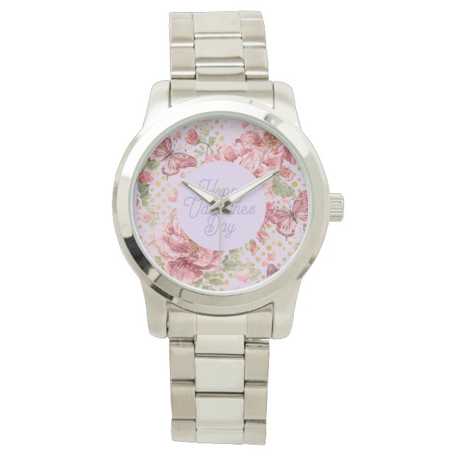 Valentine Days,Elegant,Purple Peach Flowers Patter Watch (Front)
