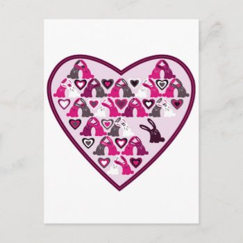 Valentine Design  Heart With Rabbit Patterns Holiday Postcard by Taniastore at Zazzle
