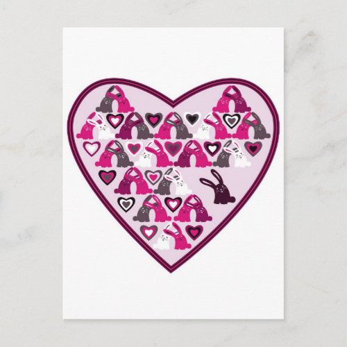 Valentine design heart with rabbit patterns holiday postcard