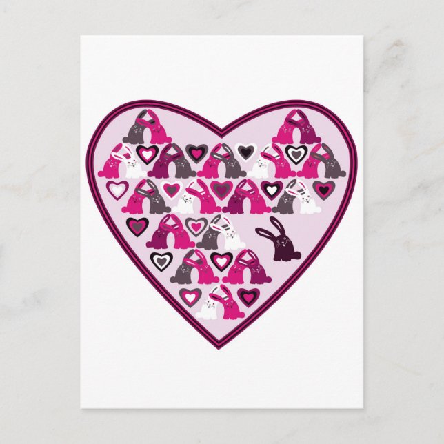 Valentine design, heart with rabbit patterns holiday postcard (Front)