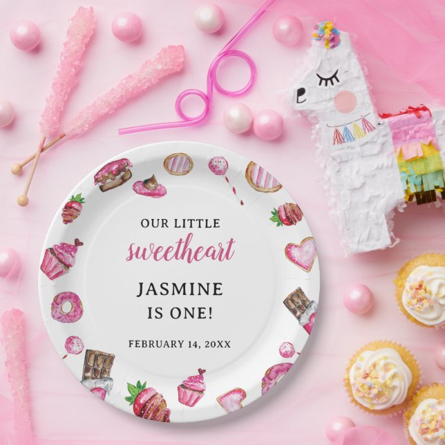 Valentine Desserts Little Sweetheart Birthday Cute Paper Plates (Party)