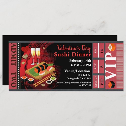 Valentine Dinner Black Red Sushi Party VIP Ticket Invitation