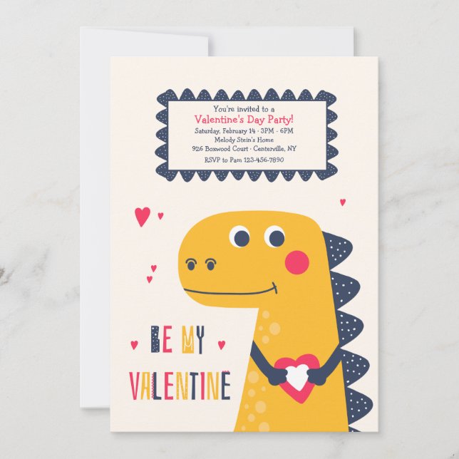 Valentine Dino Valentine's Day Party Invitation (Front)