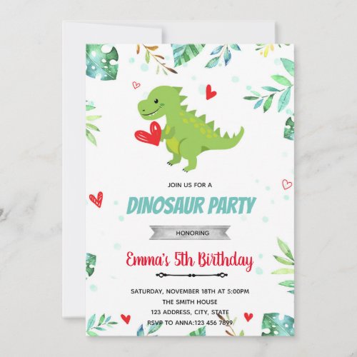 Valentine dinosaur party invitation