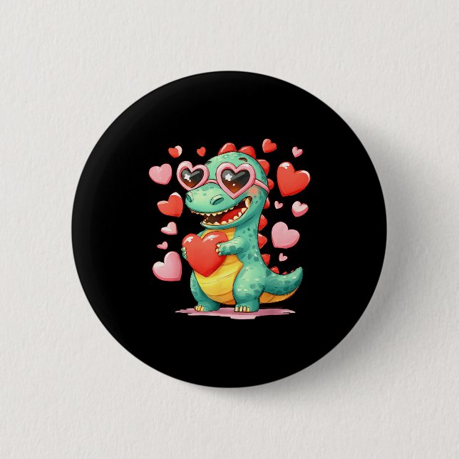 Valentine Dinosaur Trex Holding Heart Girl Sunl Bo Button (Front)