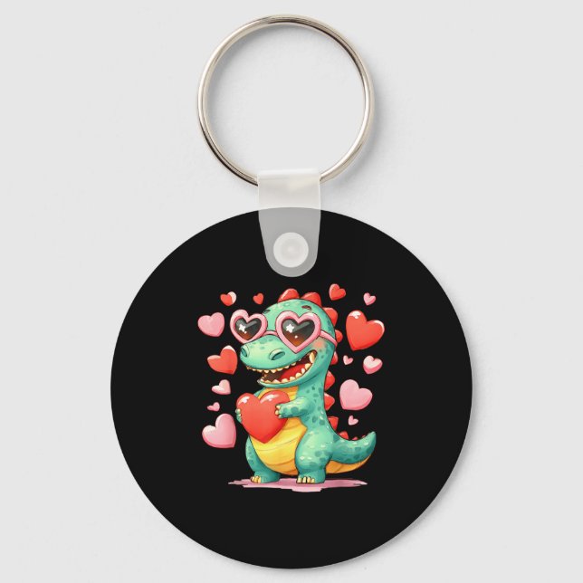 Valentine Dinosaur Trex Holding Heart Girl Sunl Bo Keychain (Front)