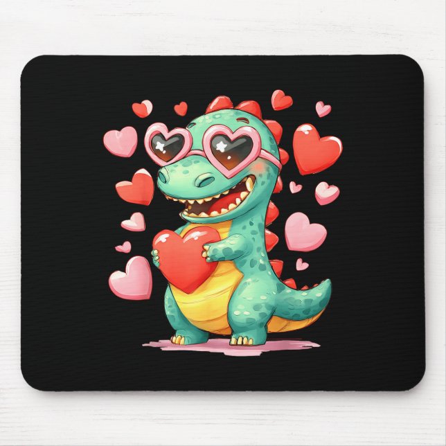 Valentine Dinosaur Trex Holding Heart Girl Sunl Bo Mouse Pad (Front)