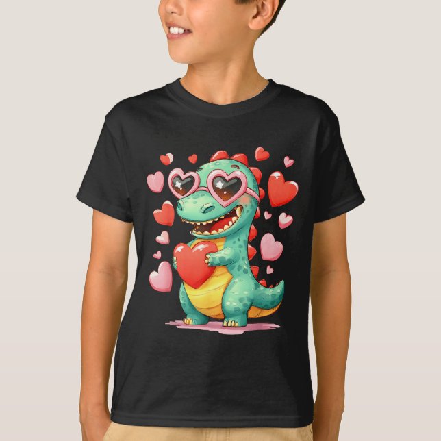 Valentine Dinosaur Trex Holding Heart Girl Sunl Bo T-Shirt (Front)