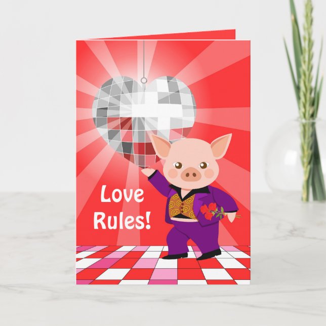 Valentine disco pig holiday card (Front)