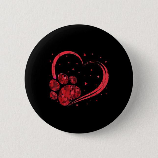 Valentine Dog &amp; Cat Paw Shirt Valentines Day C Button (Front)