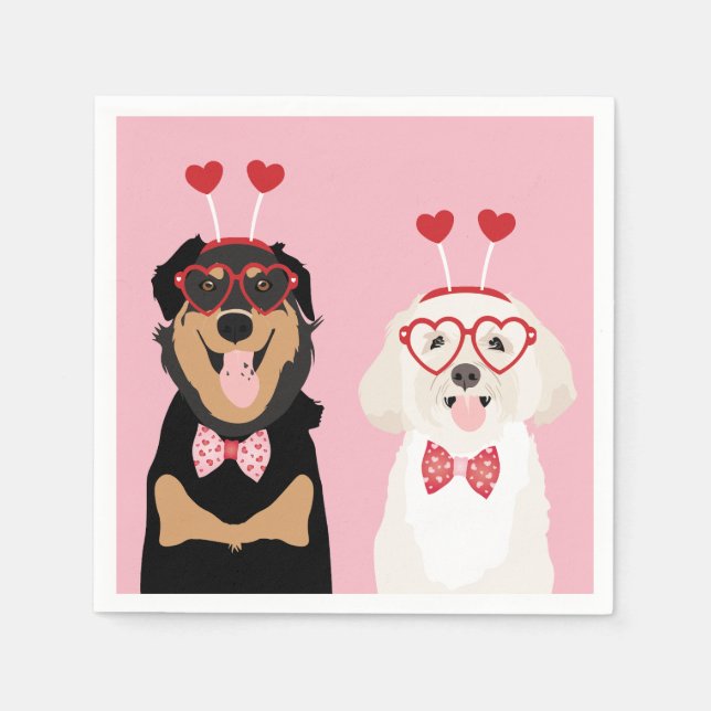 Valentine Dogs Rottweiler Maltipoo Puppy Napkins (Front)