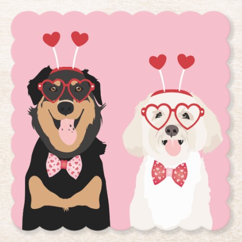 Valentine Dogs Rottweiler Maltipoo Puppy Paper Coaster