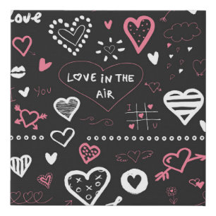 Valentine Doodle Heart Vintage Faux Canvas Print
