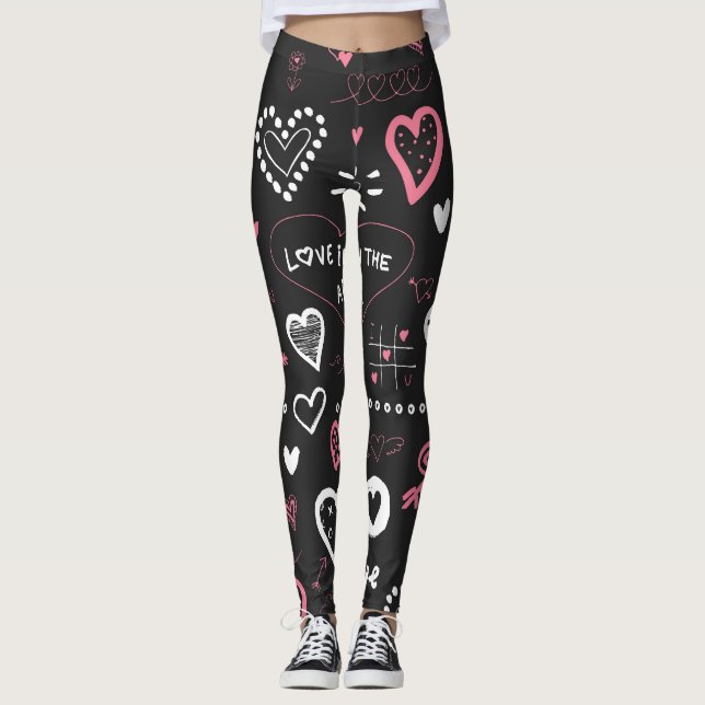 Valentine Doodle Heart Vintage Leggings (Front)