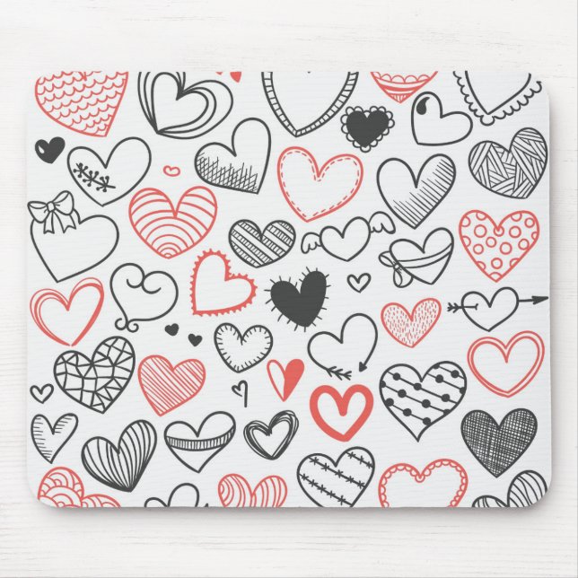 Valentine doodle hearts red and black hipster mouse pad (Front)
