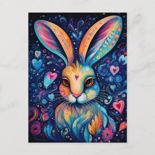 Valentine Dream Hearts Rainbow Doodle Bunny Postcard