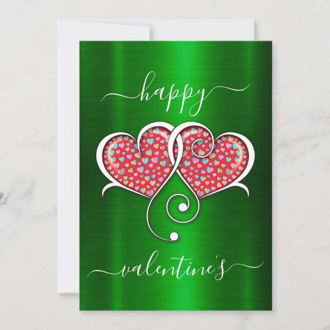 Valentine Elegant Interlocked Hearts Design Holiday Card (Front)