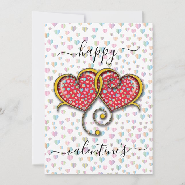 Valentine Elegant Interlocked Hearts Design Holiday Card (Front)