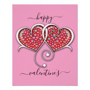 Valentine Elegant Interlocked Hearts Design Poster