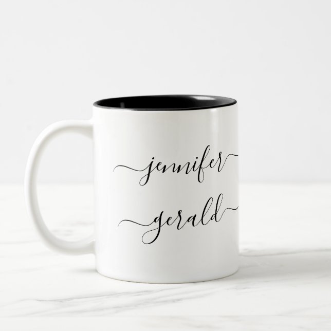Valentine Elegant Interlocked Hearts Design Two-Tone Coffee Mug (Left)