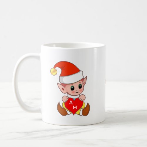 Valentine Elf with Heart  Monogram Coffee Mug