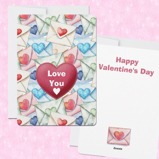 Valentine Envelopes and Hearts Holiday Card (Creator Uploaded)