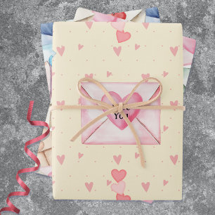 Valentine Envelopes and Hearts Wrapping Paper Sheets