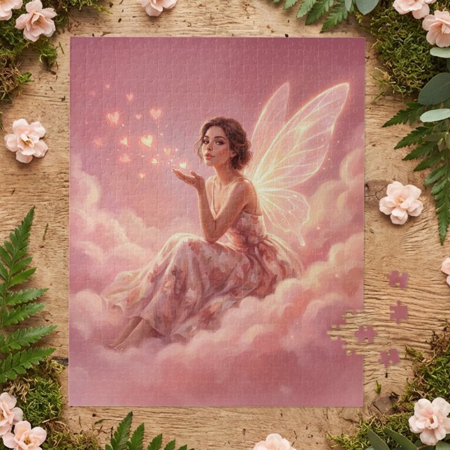 Valentine Fairy on Pink Clouds Fantasy Art Name Jigsaw Puzzle (Creator Uploaded)