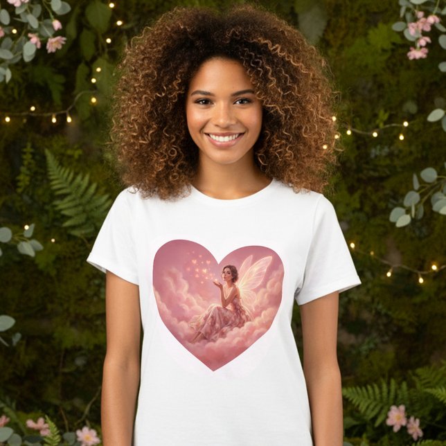 Valentine Fairy on Pink Clouds Fantasy Art T-Shirt (Creator Uploaded)