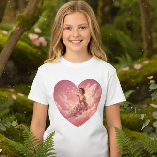 Valentine Fairy on Pink Clouds Fantasy Art T-Shirt