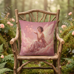 Valentine Fairy on Pink Clouds Fantasy Art Throw Pillow