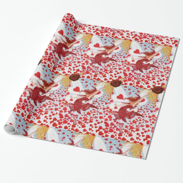 VALENTINE FAIRY WITH WAND,RED WAX SEAL WITH HEART WRAPPING PAPER (Unrolled)