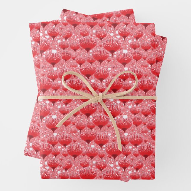 Valentine Fantasy Flowers Red and White Wrapping Paper Sheets (In situ)