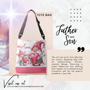 Valentine Father & Son Gnome Hearts Tote Bag