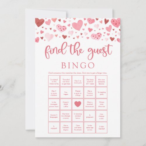 Valentine Find the Guest Baby Shower Bingo Game Invitation