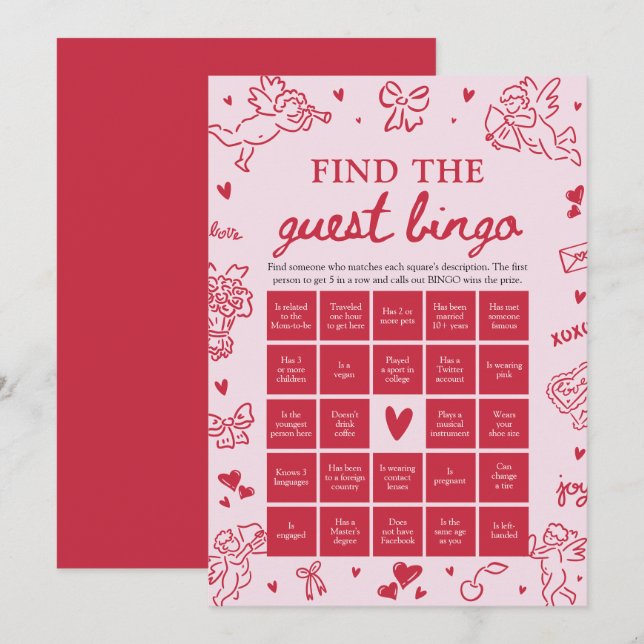 Valentine Find the Guest Bingo Baby Shower Game Invitation (Front/Back)