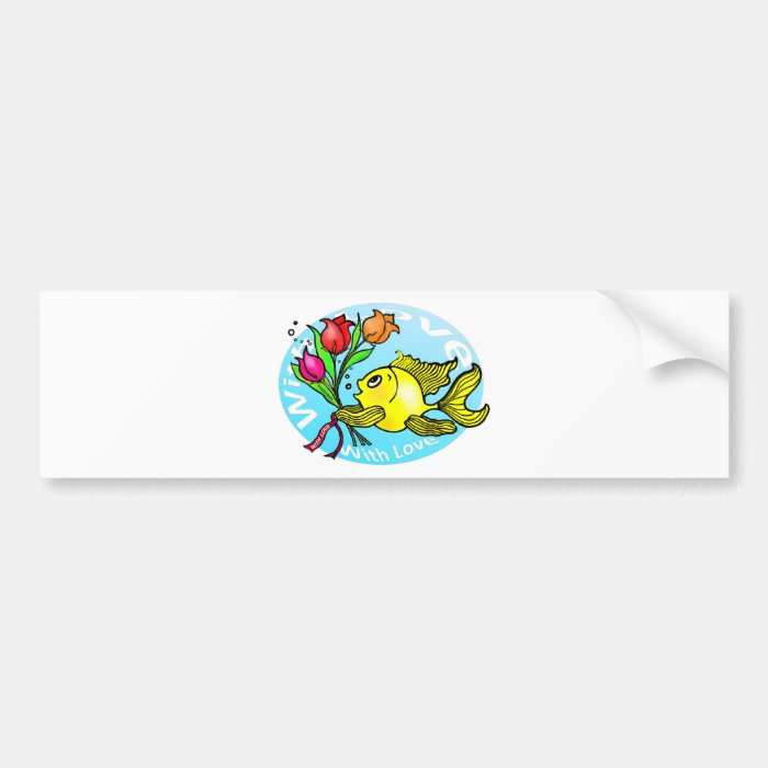 Valentine Fish with love flowers cute fun cartoon Bumper Stickers