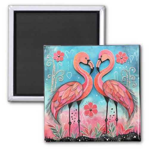 Valentine Flamingo Art Magnet