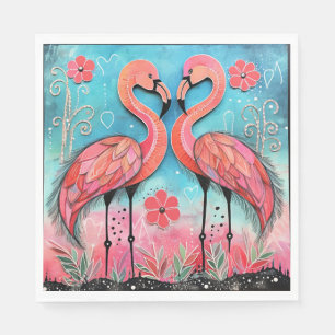 Valentine Flamingo Art Napkins