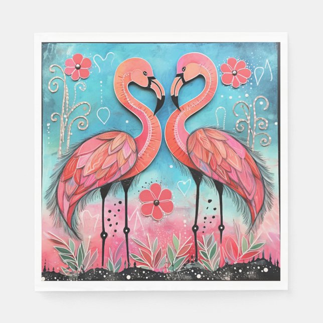 Valentine Flamingo Art Napkins (Front)