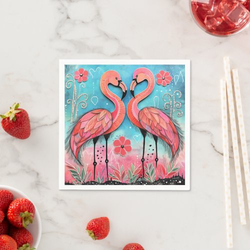 Valentine Flamingo Art Napkins